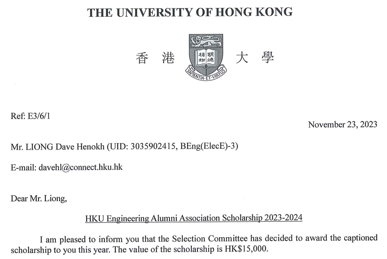 HKU Engineering Alumni Association Scholarship